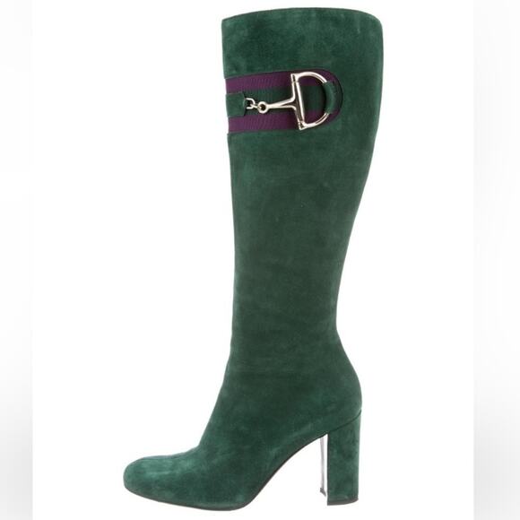 Vintage Gucci Green Suede Knee High Horsebit Boots US 7 - Picture 1 of 11